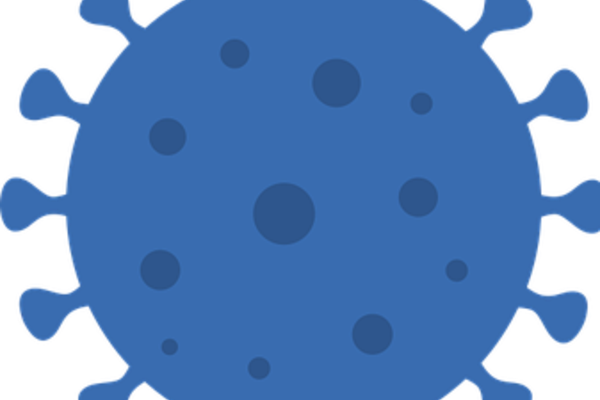 ein Corona-Virus, gezeichnet, in blau